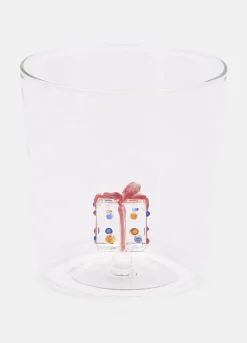 Bicchiere in vetro con pacchetto regalo