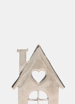 Decorazione casetta in metallo anticato e legna