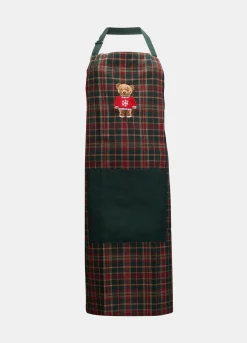 Grembiule lungo in cotone tartan con ricamo Teddy Bear