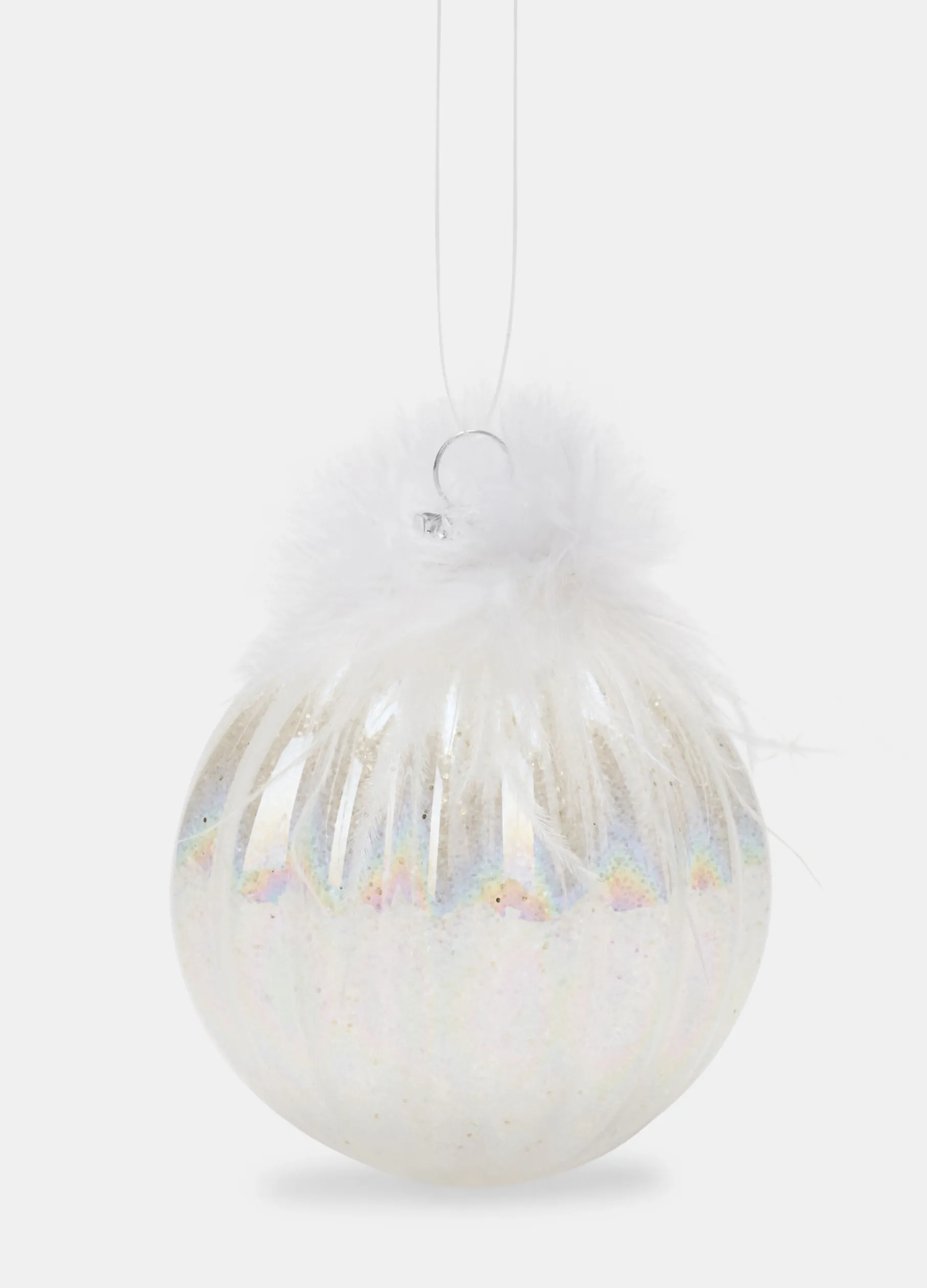 Pallina in vetro scanalato con piume