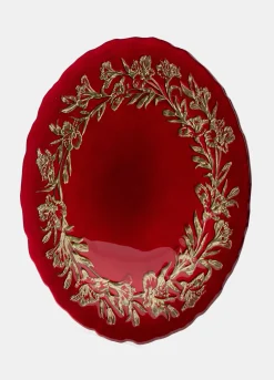 Piatto da portata in vetro con bordo floreale