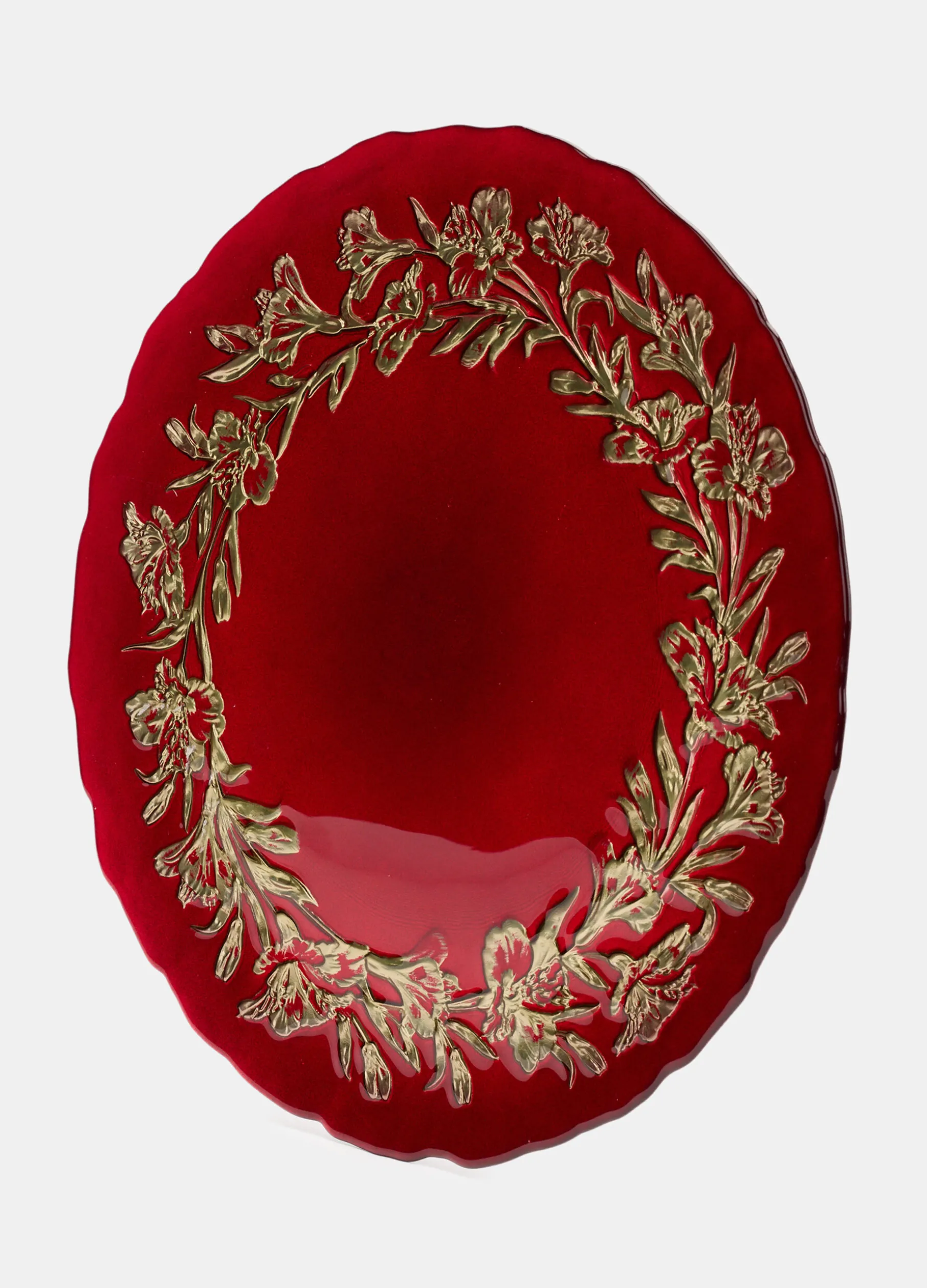 Piatto da portata in vetro con bordo floreale