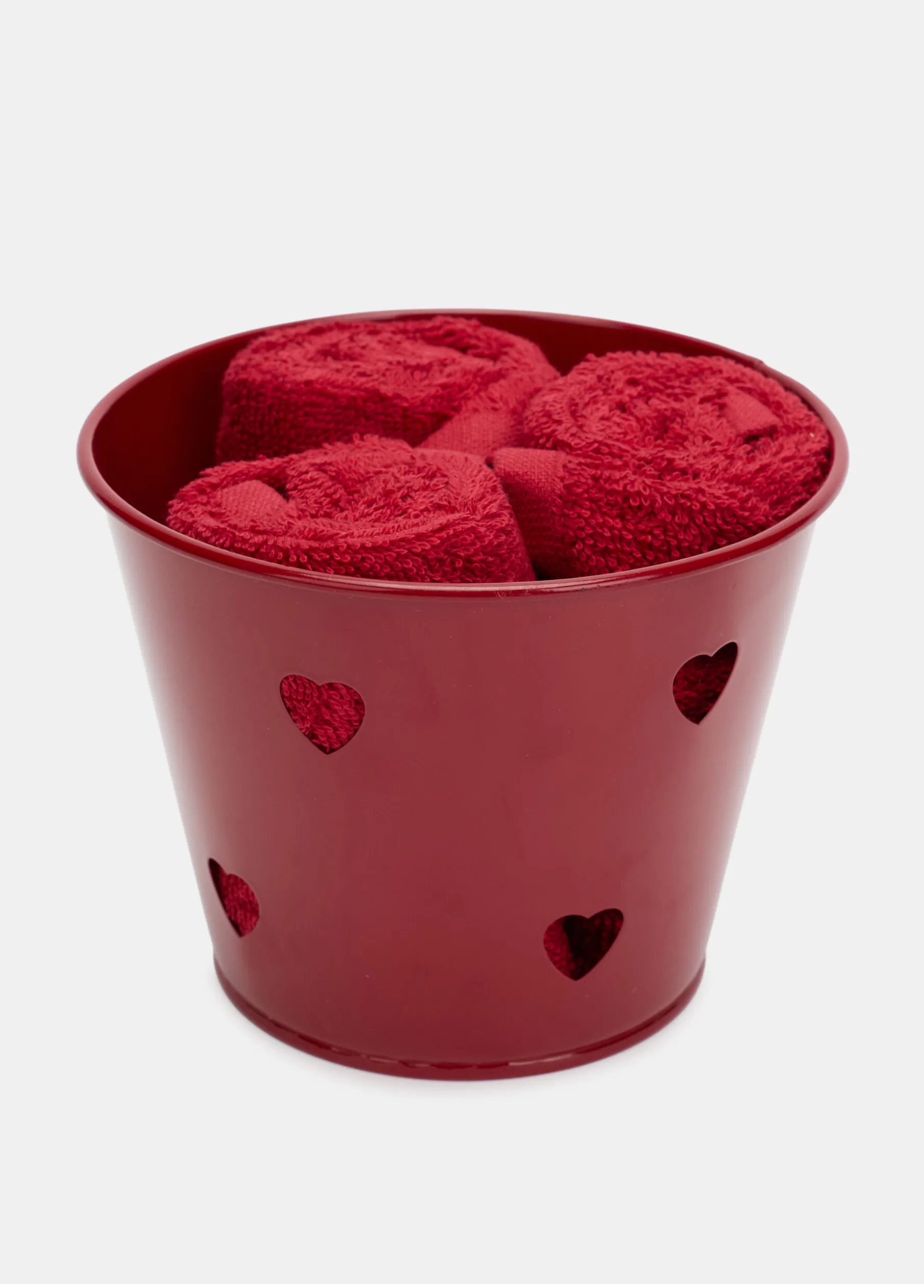 Set 3 asciugamani piccoli con cesto in metallo