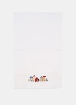 Set asciugamani con ricamo villaggio di Natale
