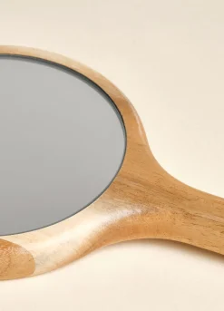 Specchio con manico in legno di acacia