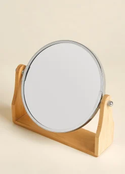 Specchio rotondo con base in bamboo