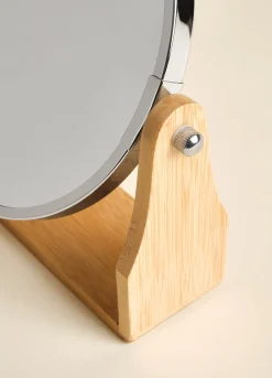 Specchio rotondo con base in bamboo