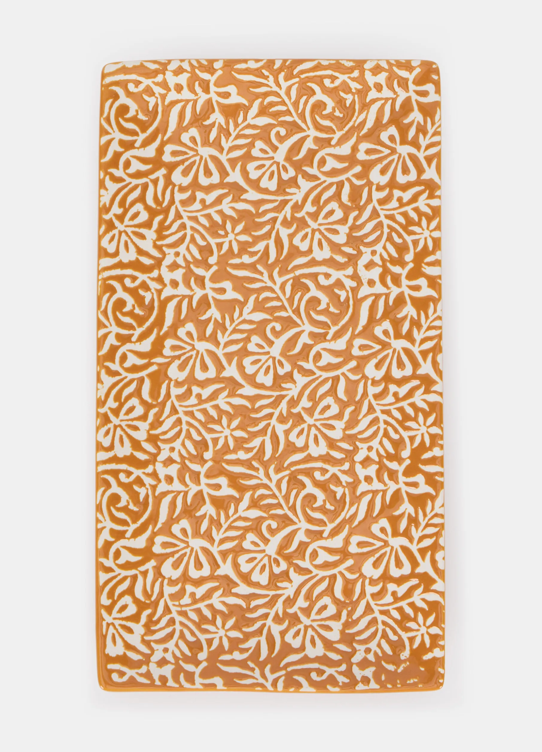 Vassoio rettangolare in ceramica a fiori