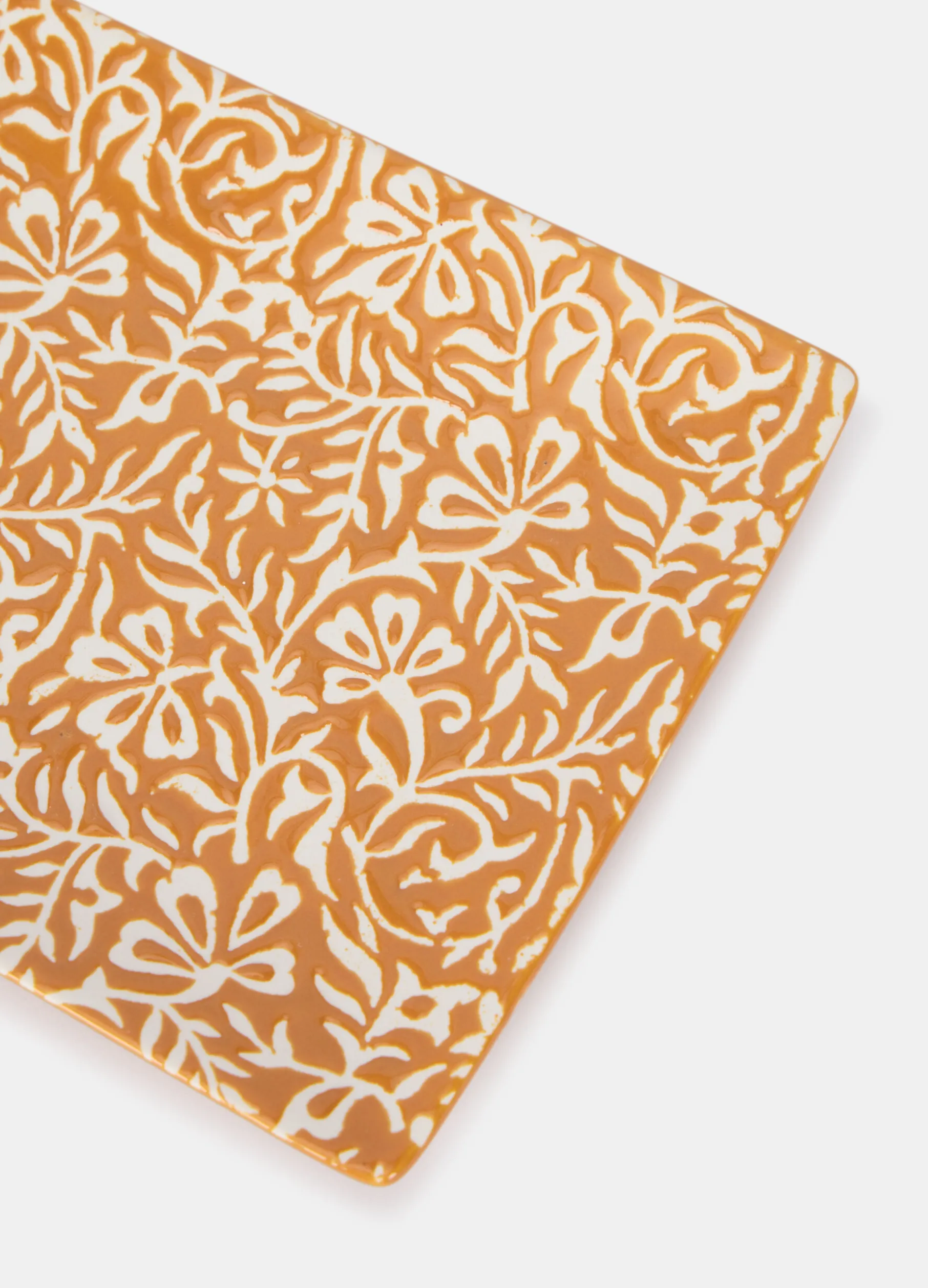 Vassoio rettangolare in ceramica a fiori