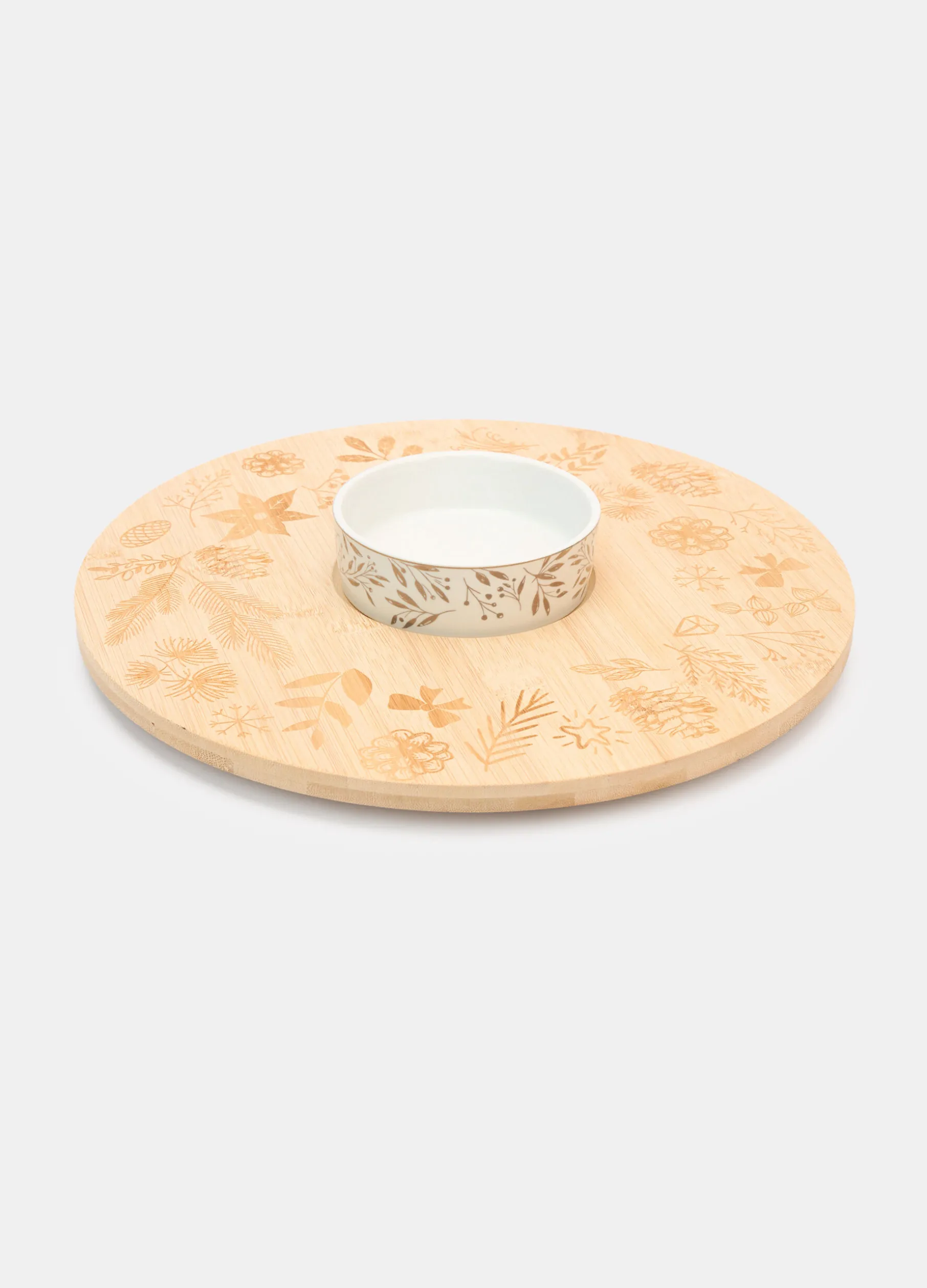 Vassoio rotondo in bambù con ciotola in ceramica