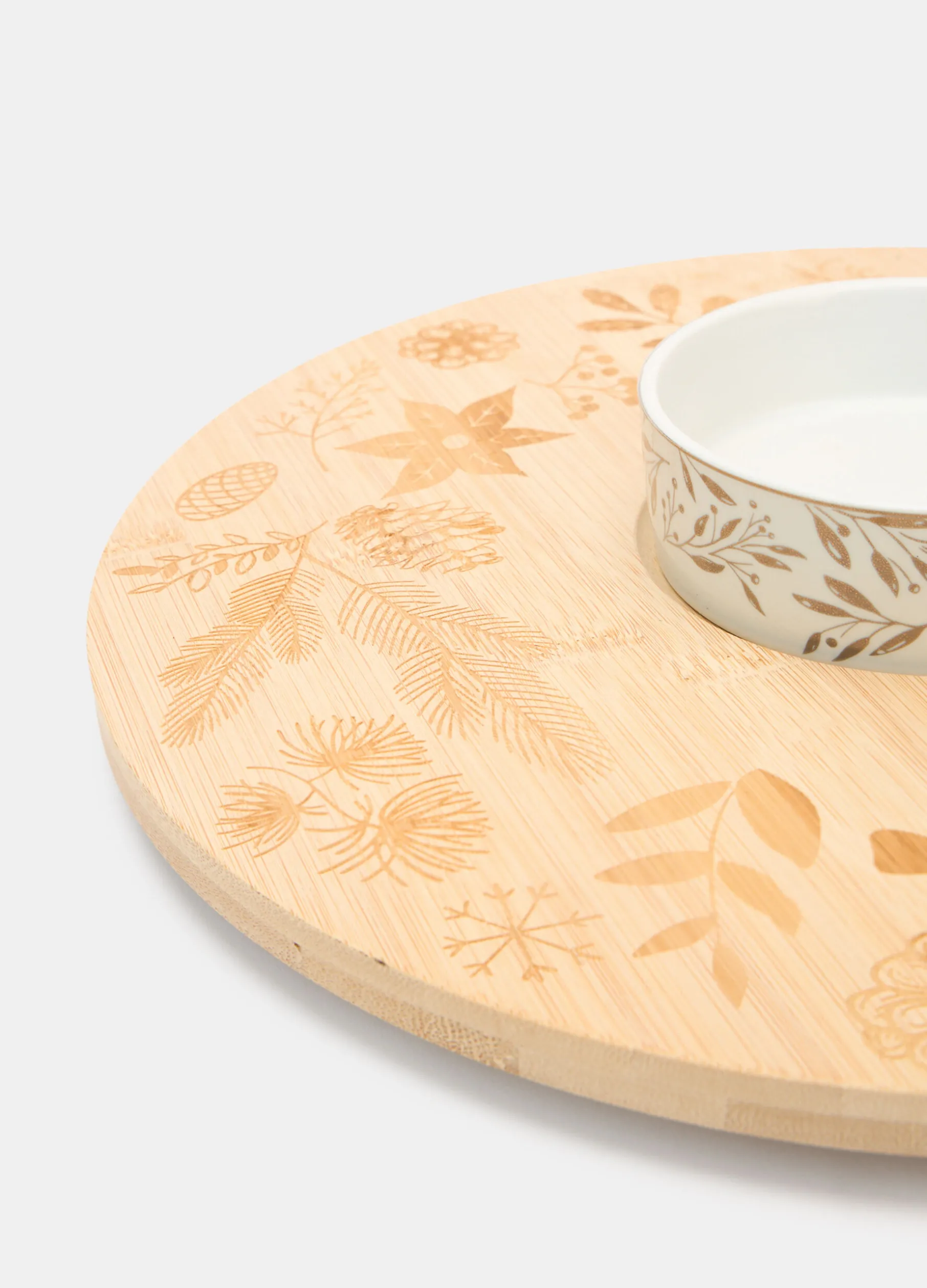 Vassoio rotondo in bambù con ciotola in ceramica